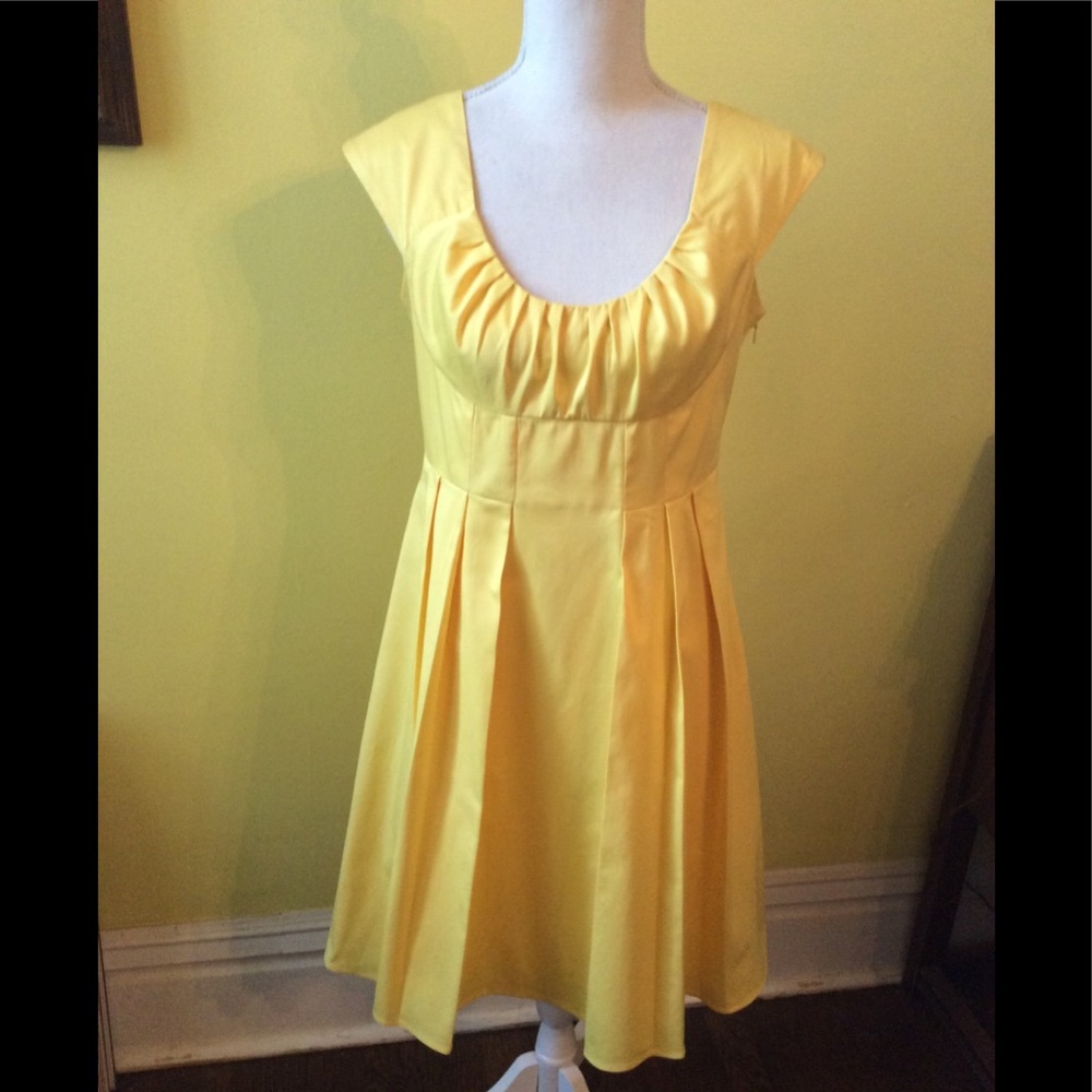 Calvin Klein Yellow Pleated Fit-and-Flare Dress